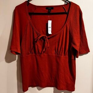 J. Crew Women's Auburn/Orange Brown Tie-Front Vintage Rib T-shirt XL BH919, NWT